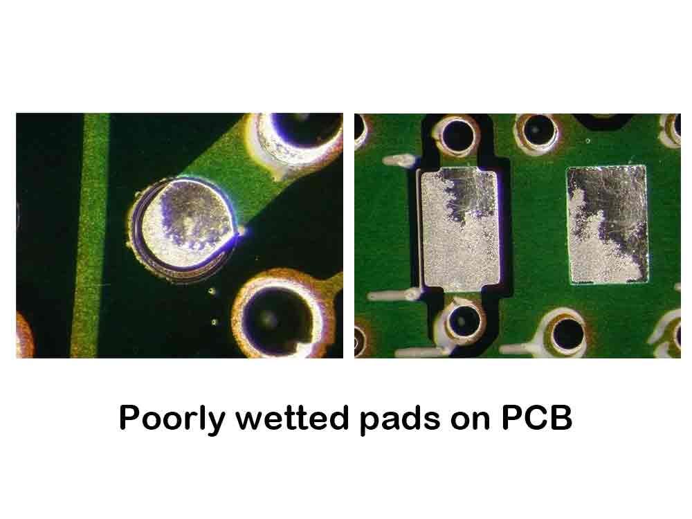 Poorly wetted pads on PCB