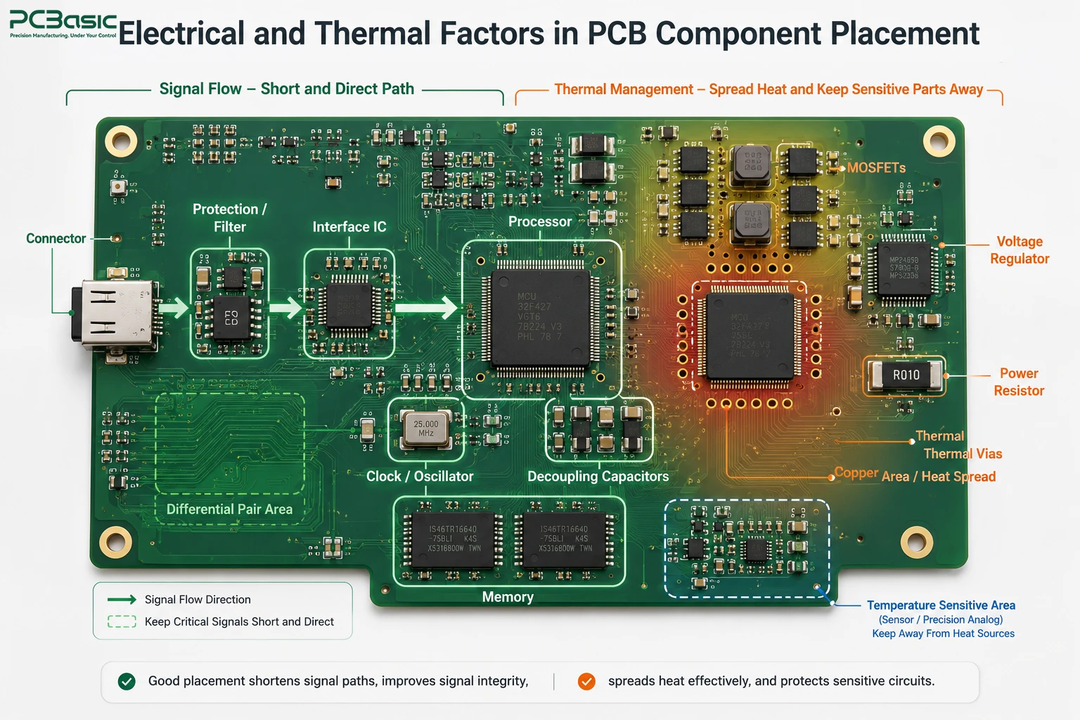 PCB component placement for signal and thermal performance PCB component placement for signal and thermal performance