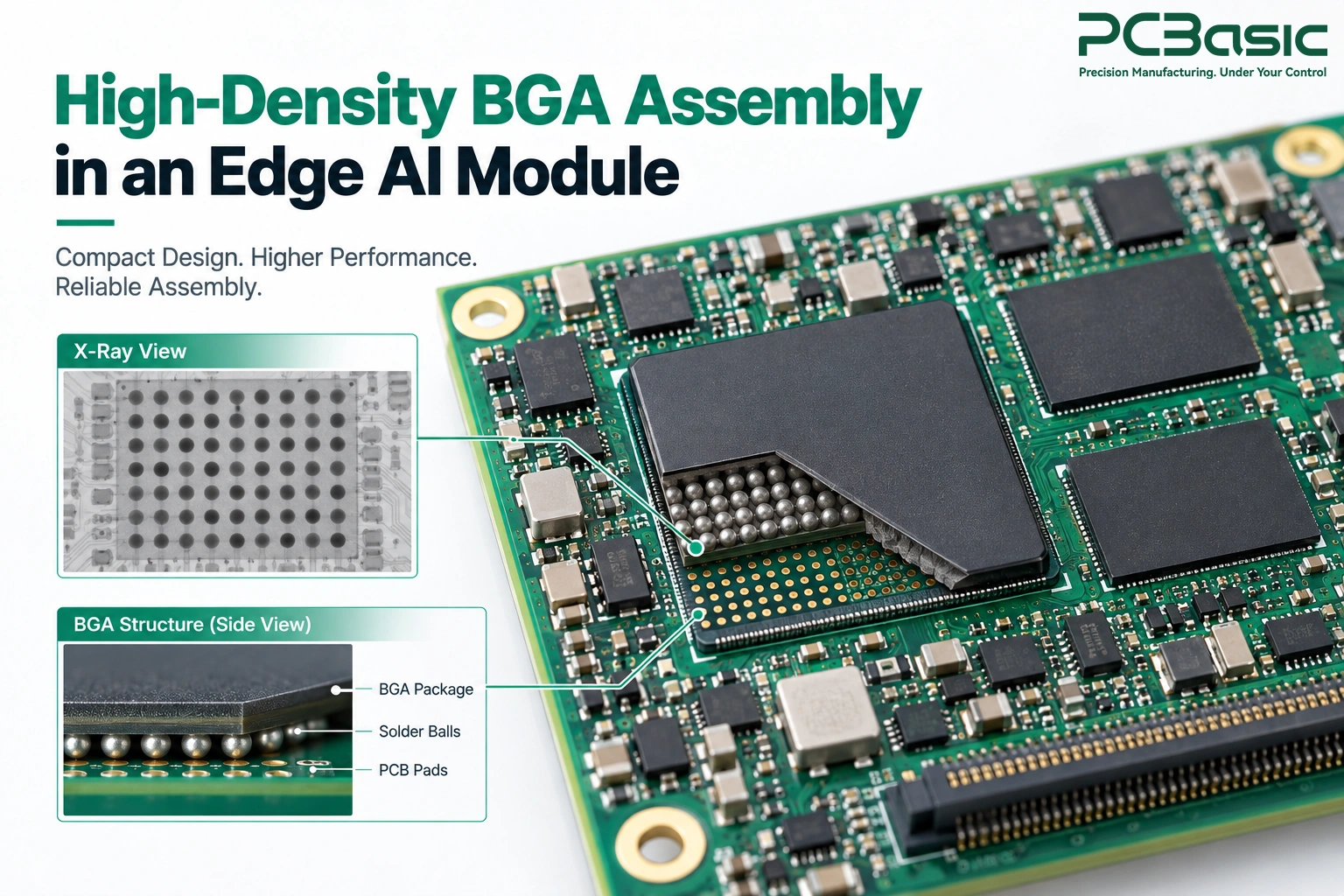 Fine-pitch BGA assembly on an Edge AI module Fine-pitch BGA assembly on an Edge AI module