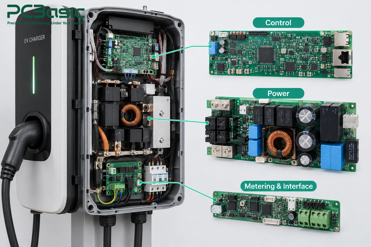 PCBs inside an EV charger PCBs inside an EV charger