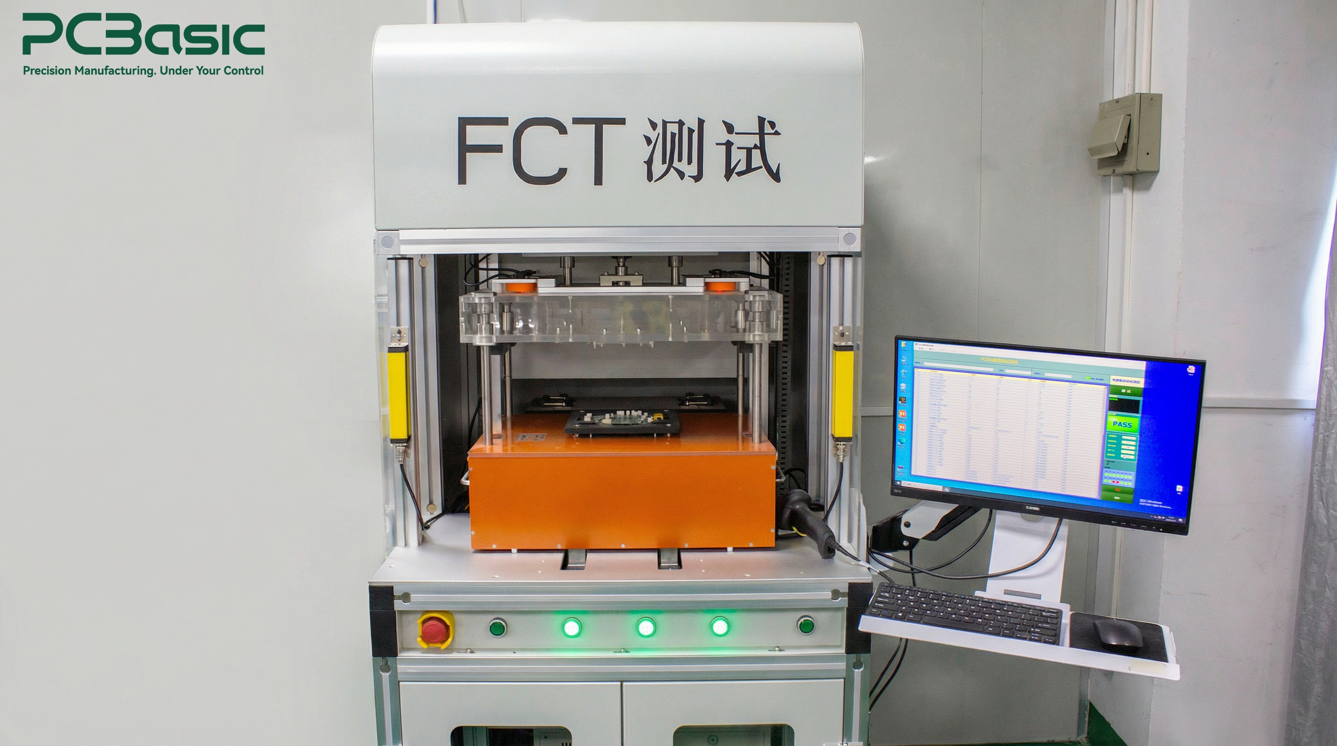 Functional circuit test fixture verifying an assembled PCB