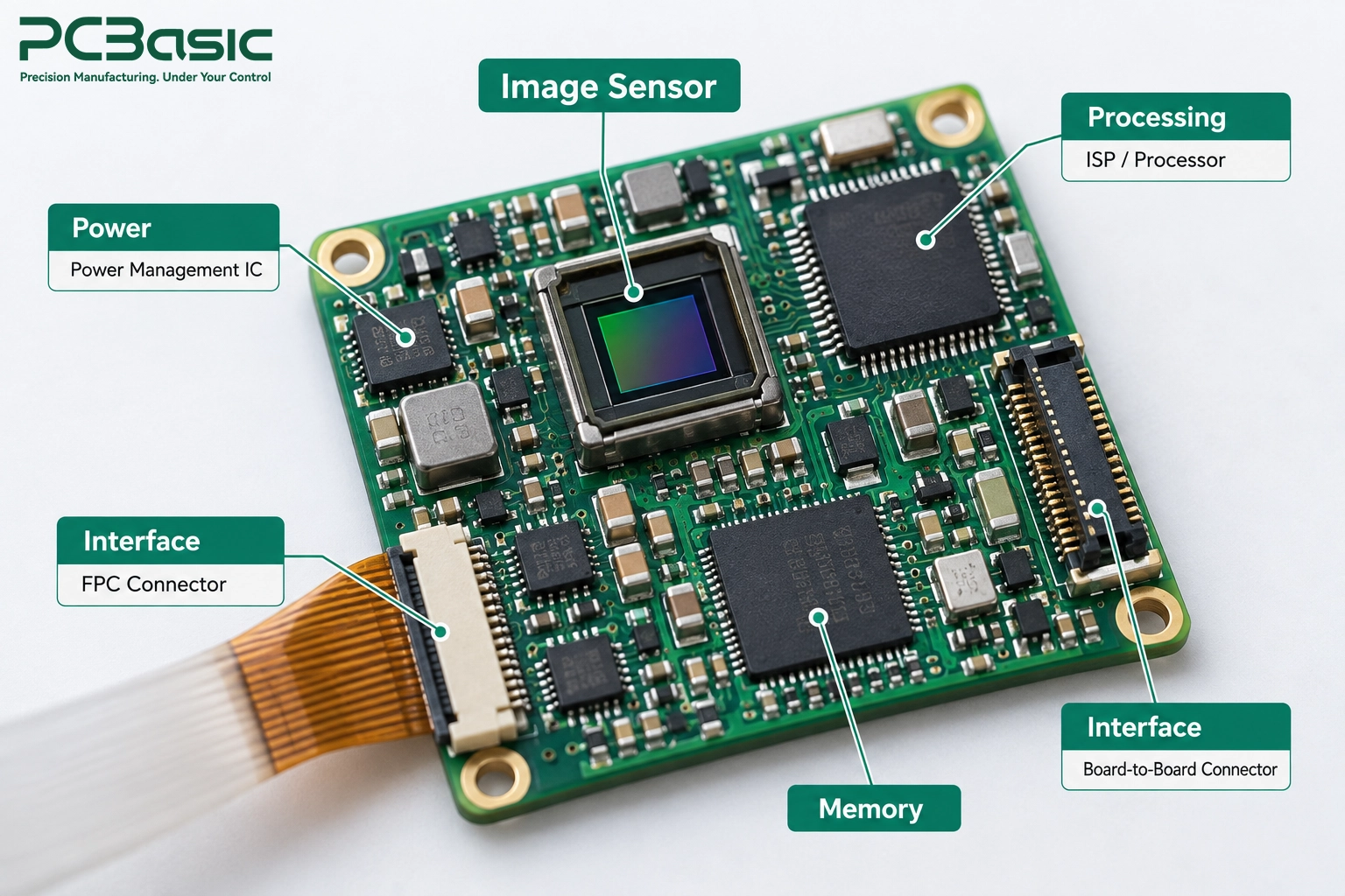 Compact camera module PCB components