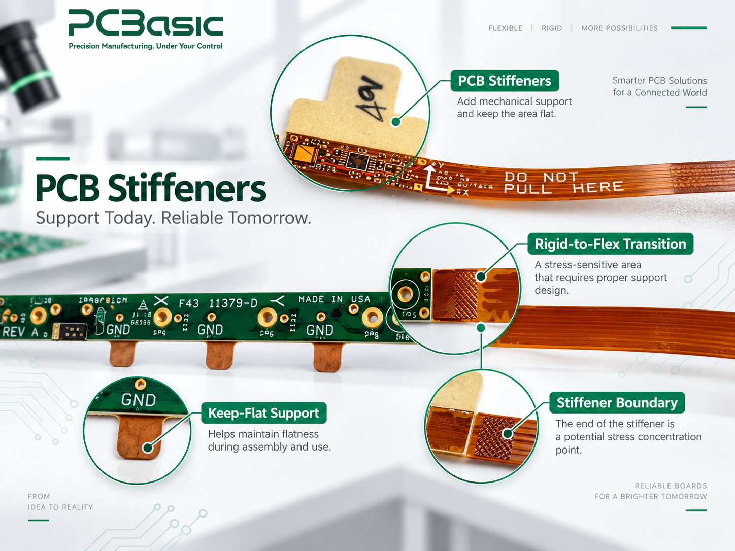 Flex PCB with stiffener support