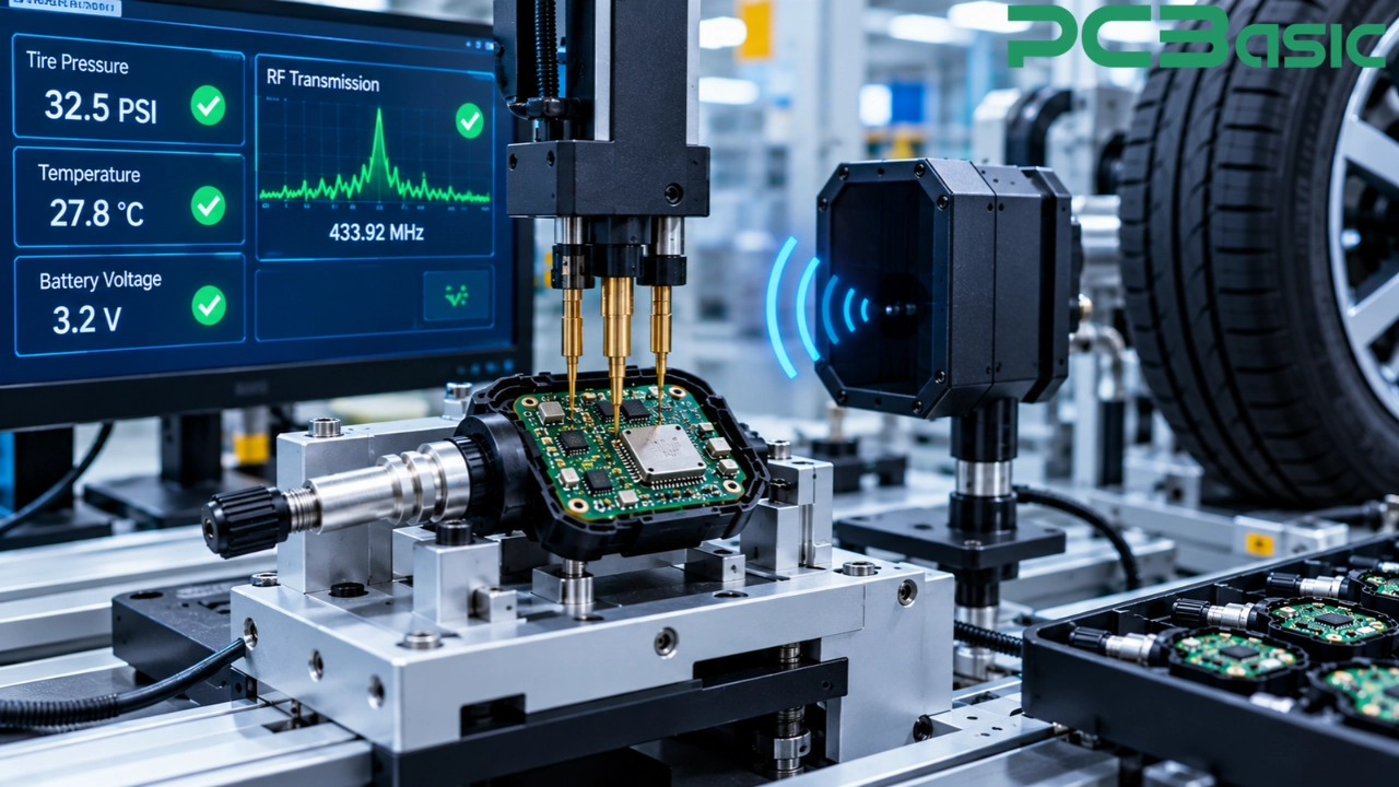 TPMS PCBA functional testing with RF and pressure measurements TPMS PCBA functional testing with RF and pressure measurements