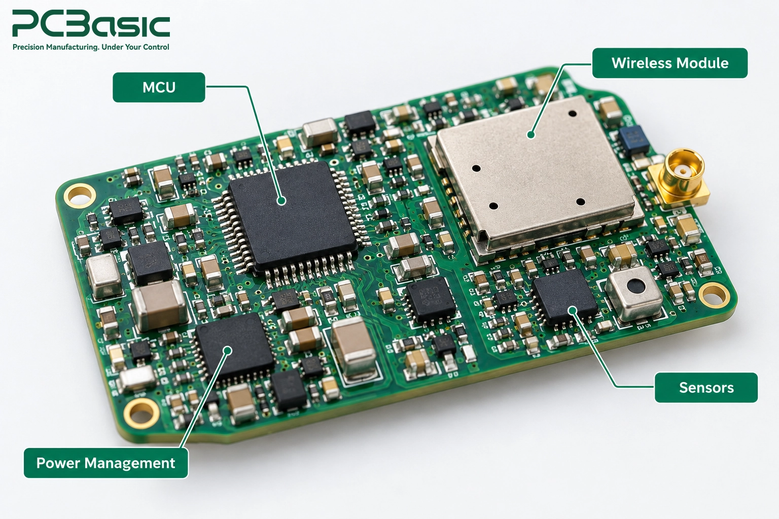Main components of an IoT module PCBA Main components of an IoT module PCBA