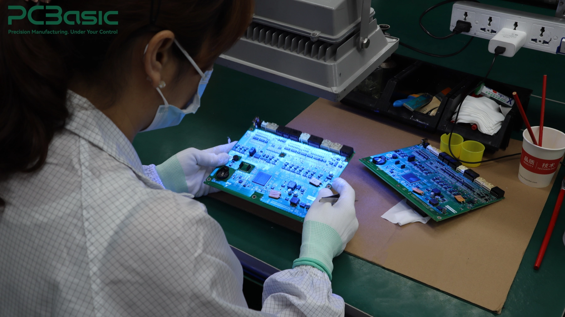 PCBA conformal coating inspection under UV light