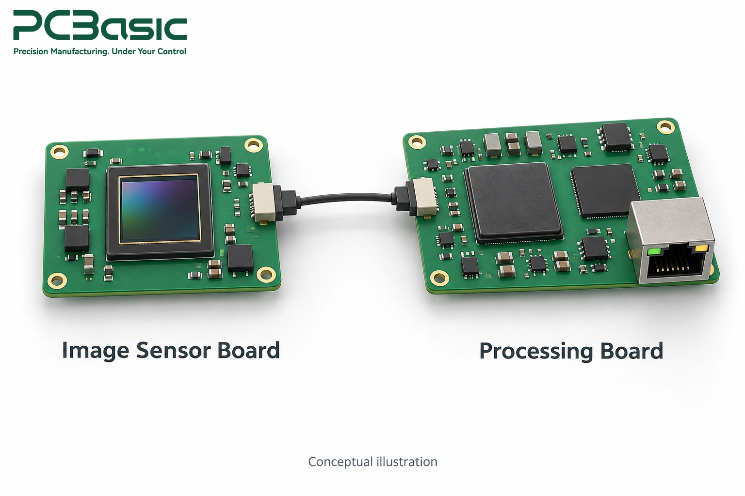 Conceptual illustration of CCTV sensor and processing boards Conceptual illustration of CCTV sensor and processing boards